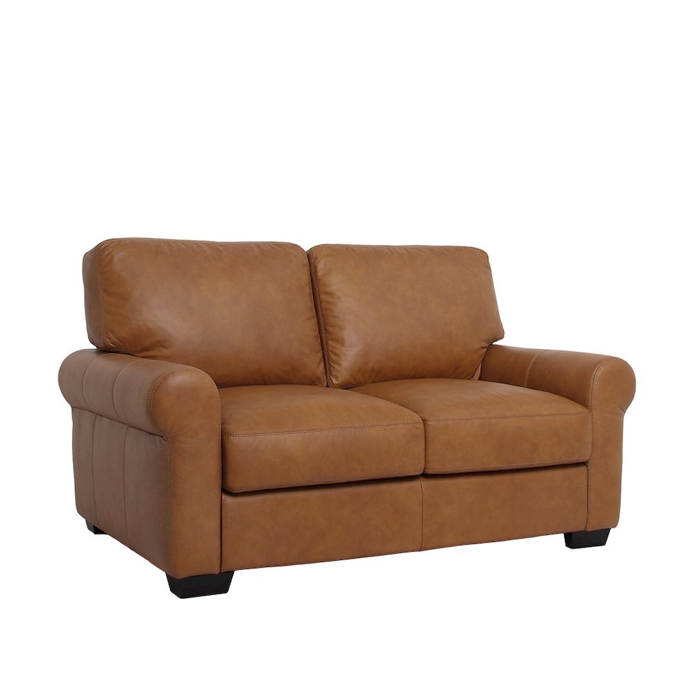 Florentine Top Grain Leather Love Seat - Tan. Picture 1