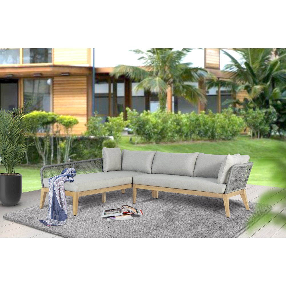 Cypress Teak Wood 2-piece Left Arm Chaise Outdoor Sectional - Gray. Picture 2