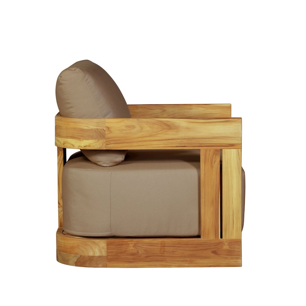 Paradiso Outdoor Solid Teak Wood Revolving Chair - Light Brown Fabric. Picture 4