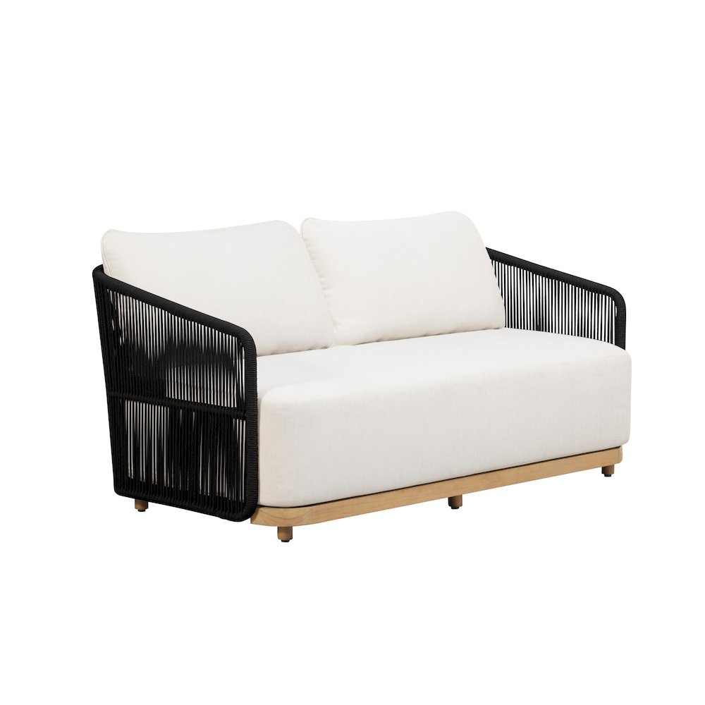 Alpine Teak Wood Outdoor Loveseat with Black Rope Design. Picture 9