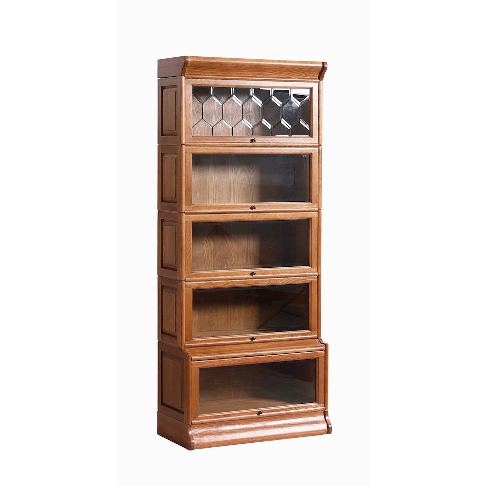 Mission Style Oak Barrister Bookcase 5 Stack-Leaded Glass in Michael's Cherry. Picture 2