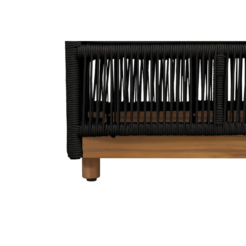 Alpine Teak Wood Outdoor Ottoman with Black - Rope Design. Picture 5