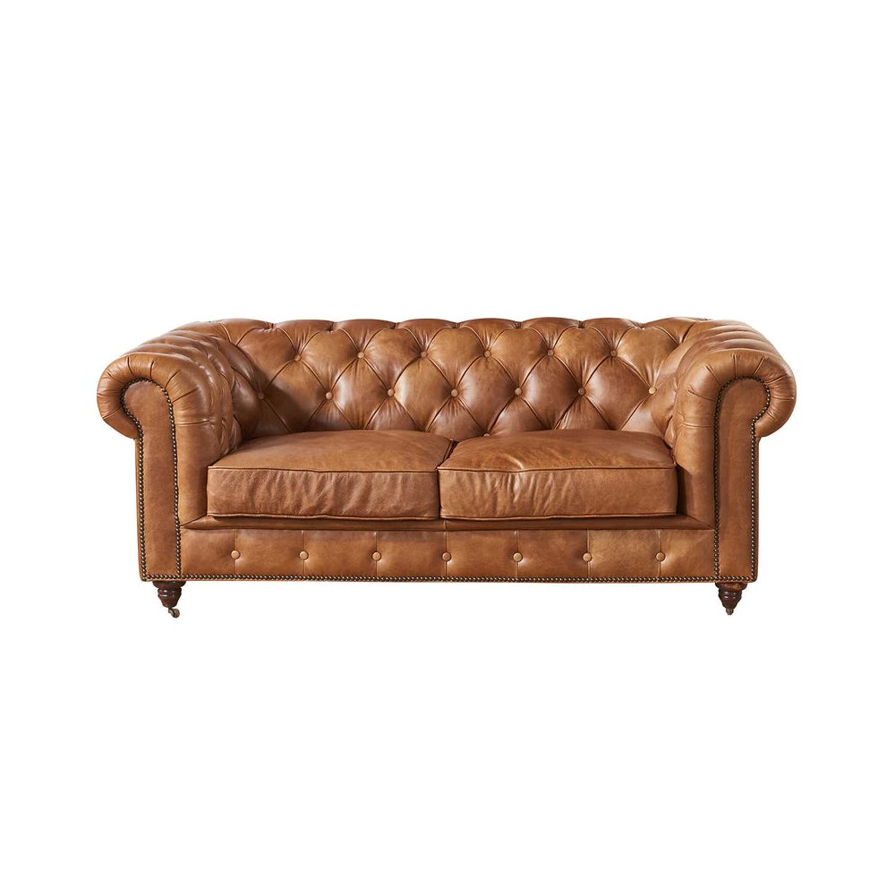 Century Chesterfield Love Seat - Light Brown Leather. Picture 2