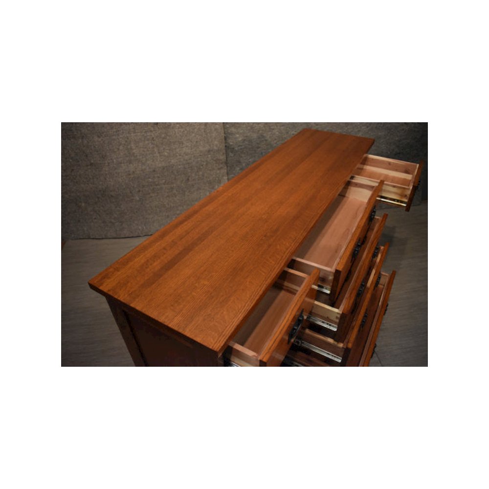Mission Quarter Sawn Oak 6 Drawer Sideboard - 62" - Michael's Cherry. Picture 4