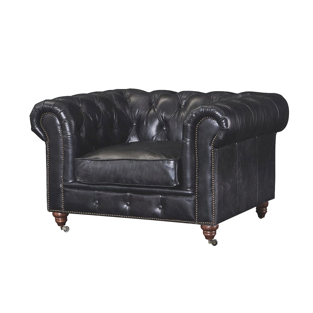 Century Chesterfield Arm Chair - Slate Leather. Picture 1