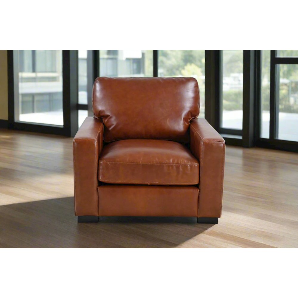 Claudette Top Grain Leather Arm Chair - Chestnut. Picture 2