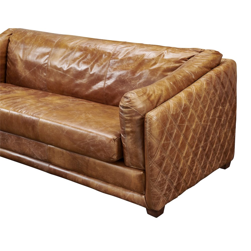 Waco Rustic Modern Sofa - Light Brown Leather. Picture 3