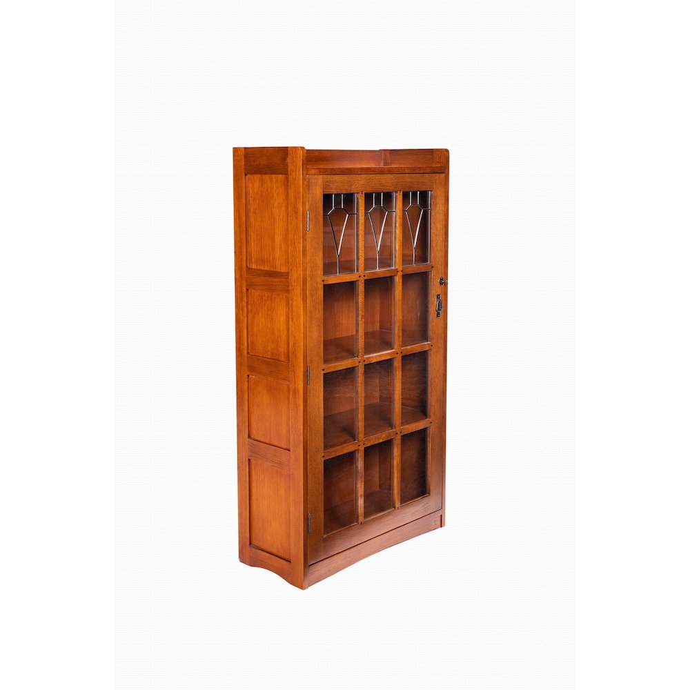 Mission Leaded Glass Bookcase with Lock & Key - Michael's Cherry. Picture 1