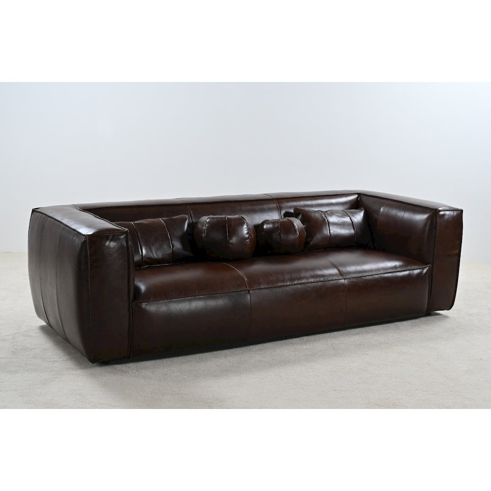 Genavive Top Grain Leather Sofa - Brown. Picture 1