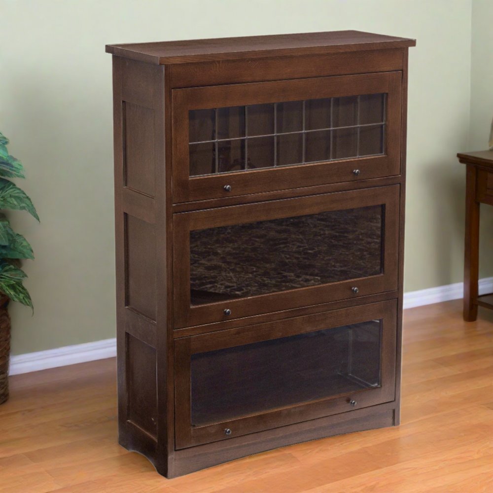 Mission Craftsman Style Oak Barrister Bookcase - 3 Stack - Walnut. Picture 4