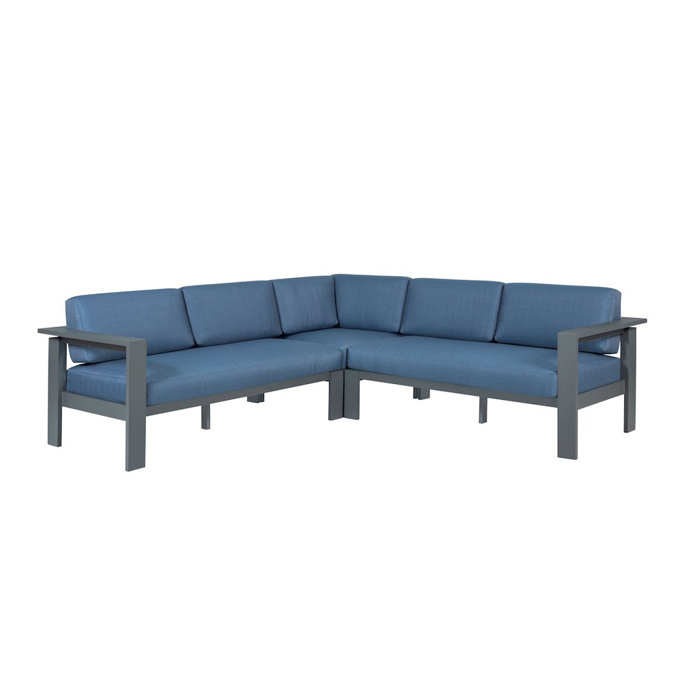 Sardinia Aluminum Frame Outdoor Sectional Sofa - Blue Cushions. Picture 1