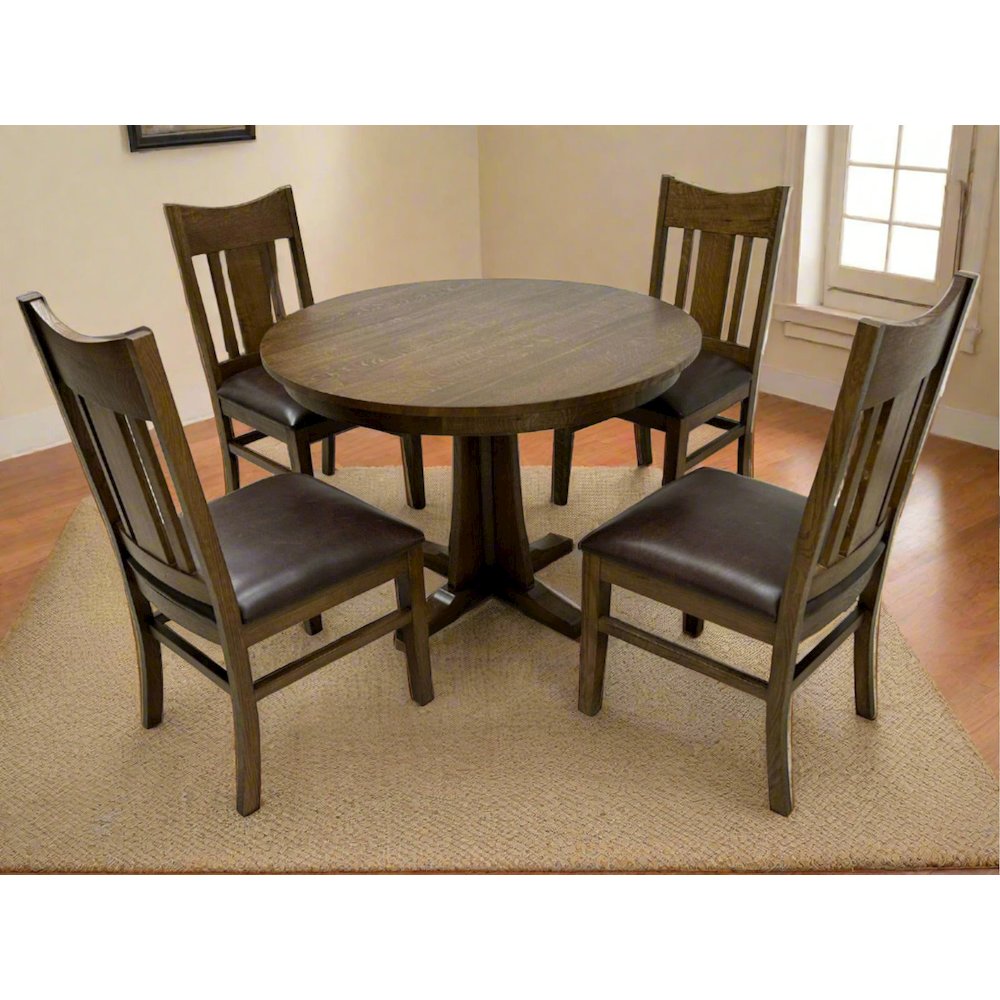 Mission Quarter Sawn Oak Round Dining Table Set - 42" - Walnut. Picture 2