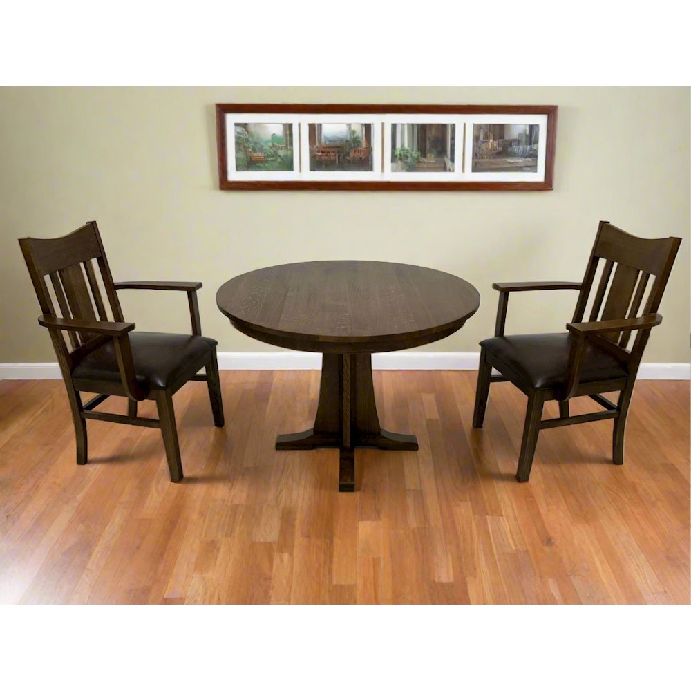 Mission Oak Round Dining Table & Arm chair Set of 2 - 42" - Walnut. Picture 1