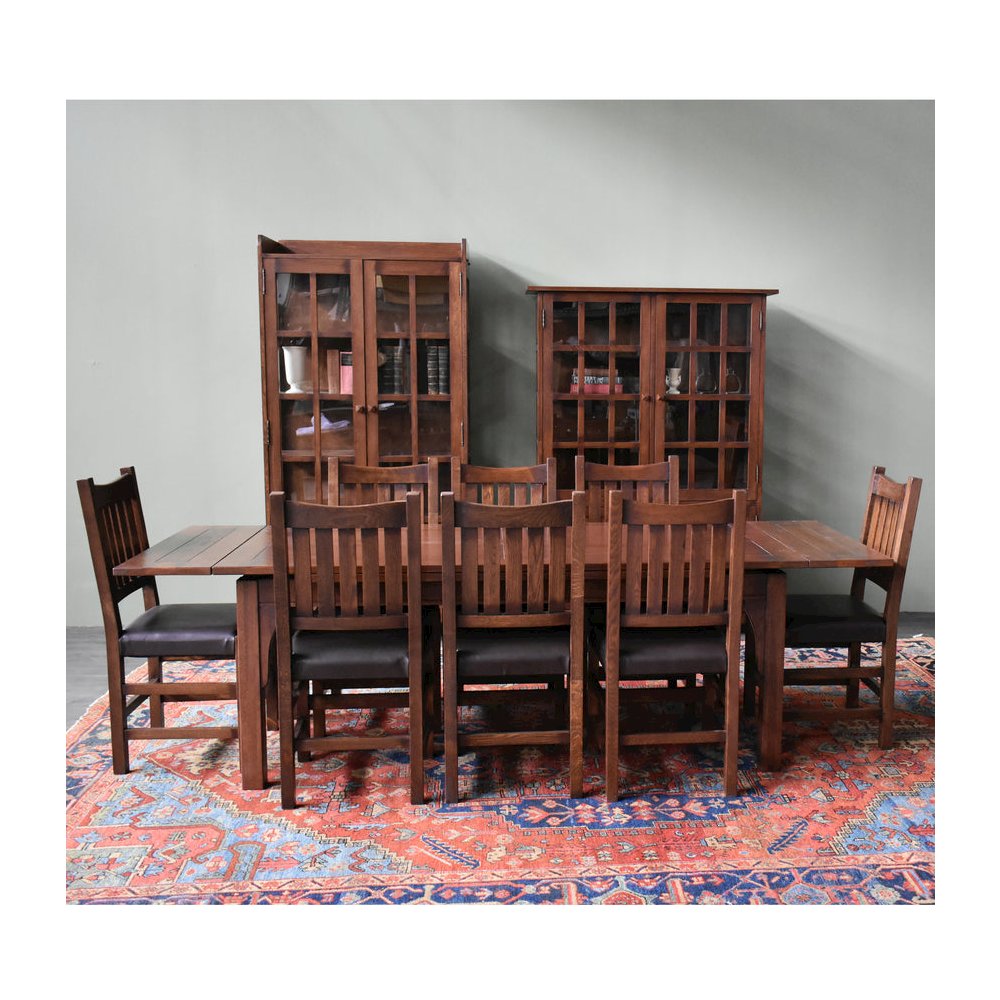 Mission Style Oak Stow Leaf Dining Table - Walnut. Picture 3