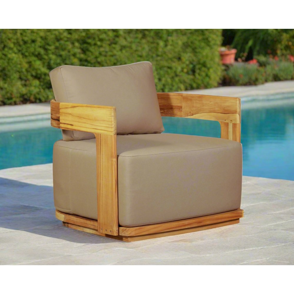 Eclipse Outdoor Solid Teak Wood  Chair - Light Brown Fabric. Picture 2