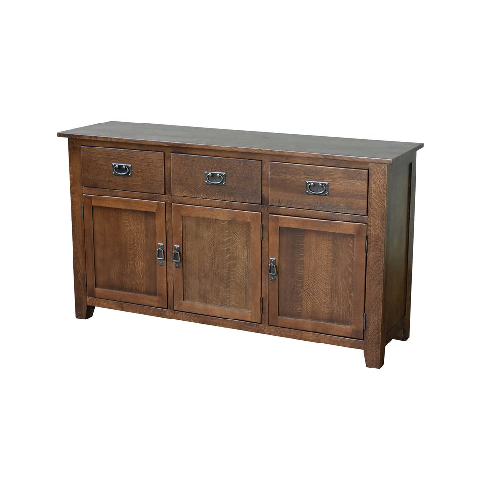 Mission Solid Oak 3 Drawer 3 Door Sideboard - Walnut. Picture 1