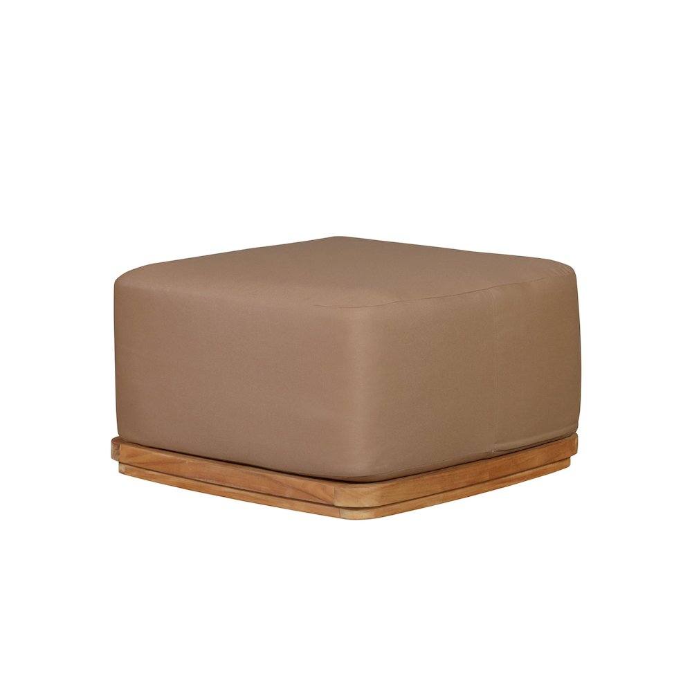 Eclipse Outdoor Solid Teak Wood Ottoman - Light Brown Fabric. Picture 4