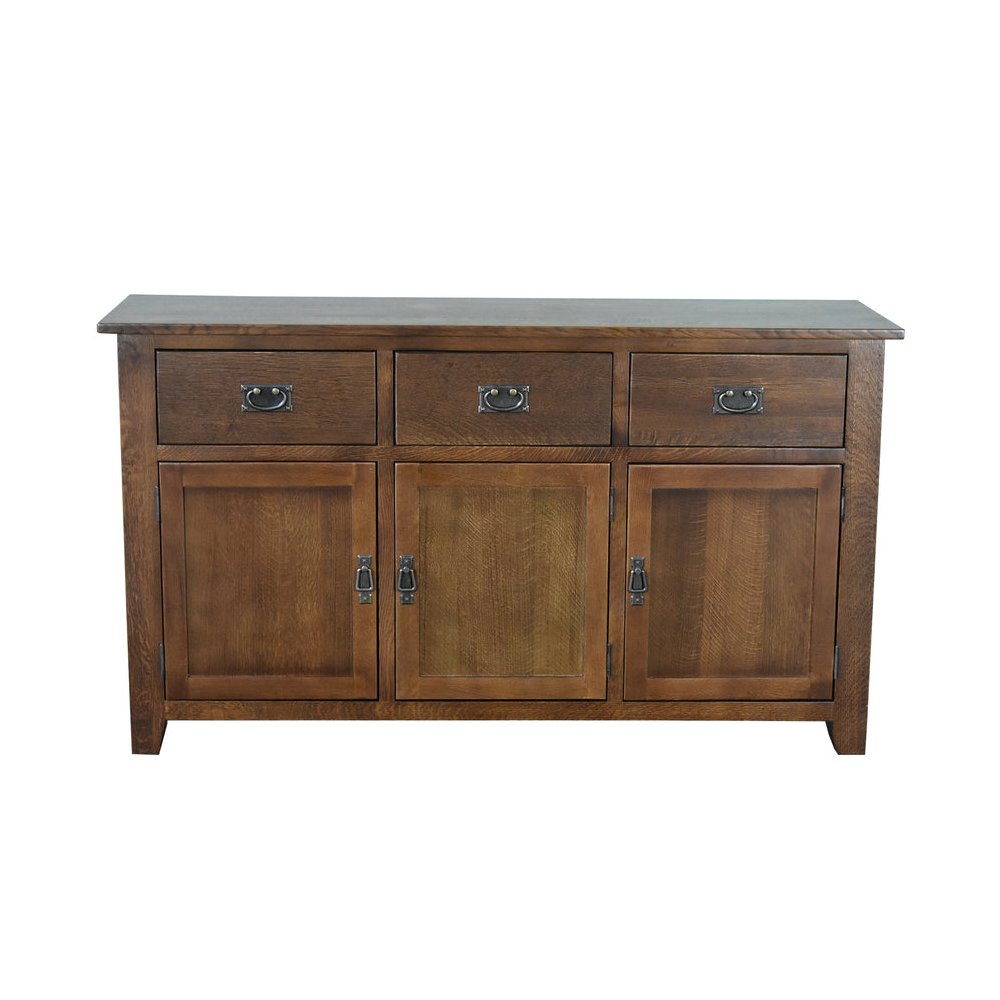 Mission Solid Oak 3 Drawer 3 Door Sideboard - Walnut. Picture 2
