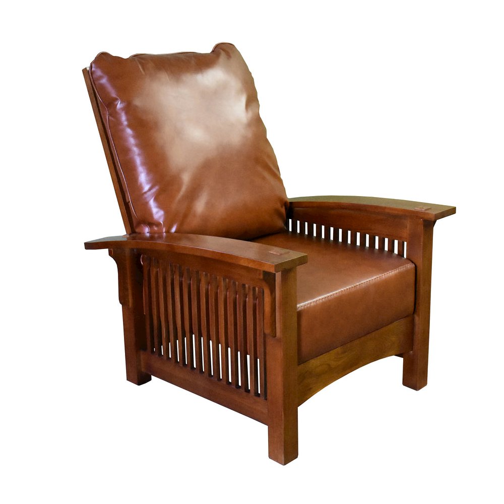 Craftsman / Mission Leather And Oak Morris Chair - Russet Brown Leather. Picture 1