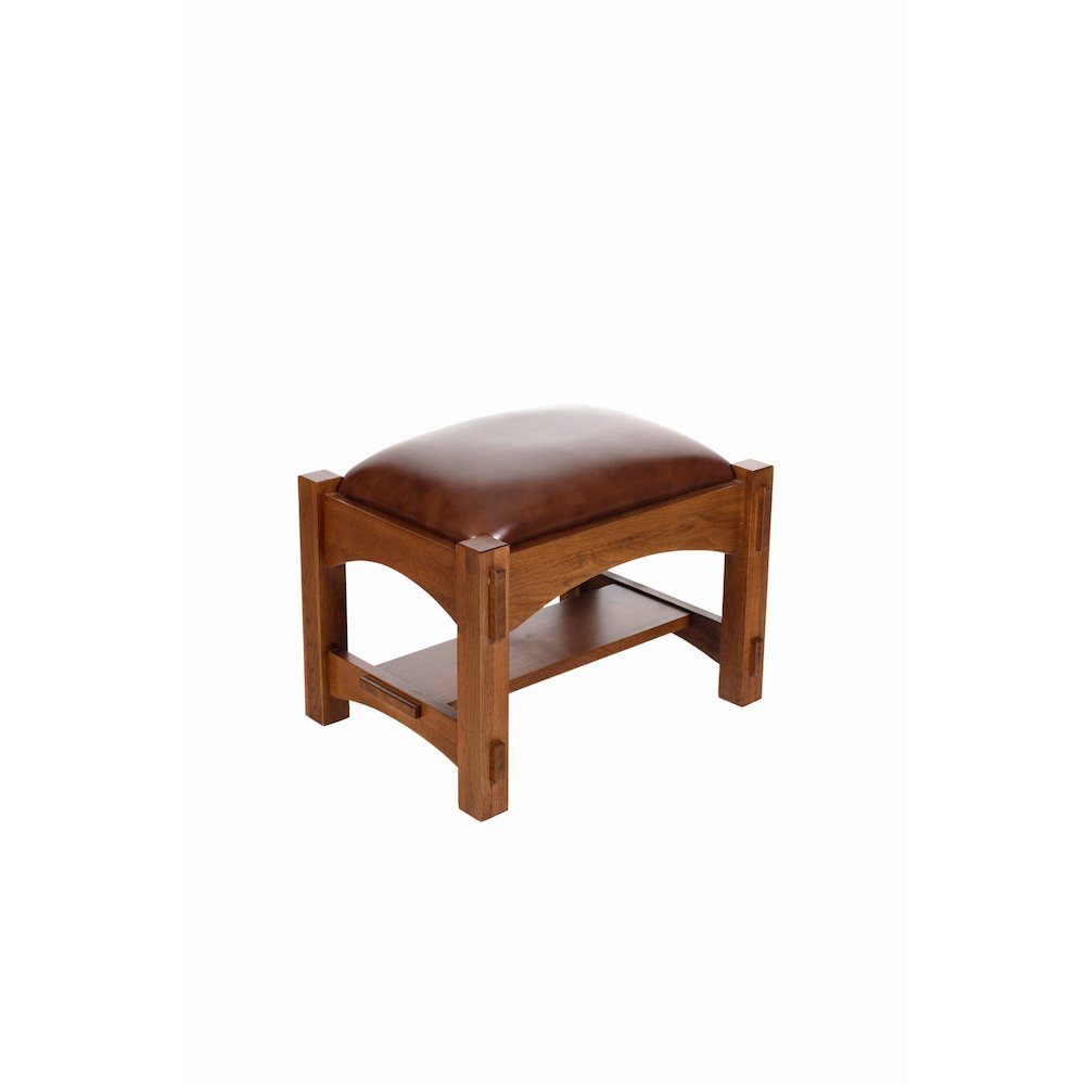 Craftsman / Mission Mortise and Tenon Foot Stool - Chestnut Brown Leather. Picture 2