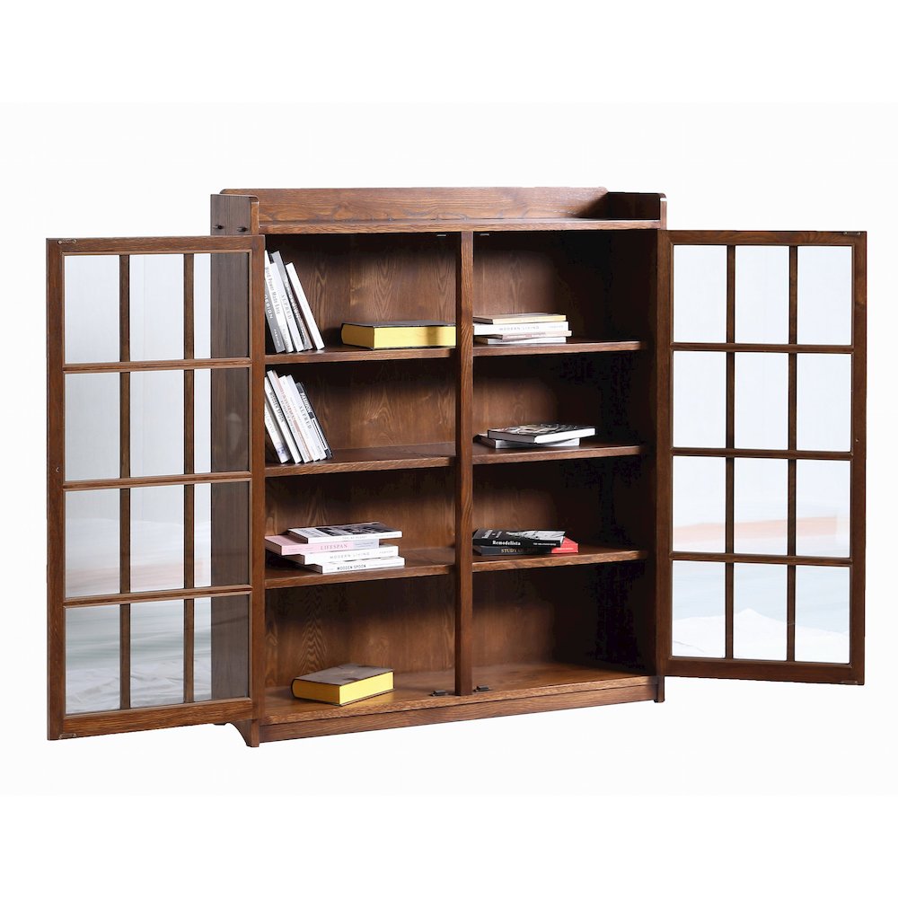 Mission Oak 2 Door Bookcase with Glass Doors - Walnut. Picture 2