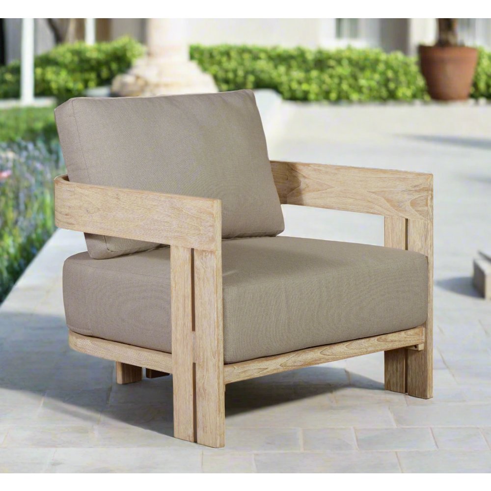 Paradiso Outdoor Solid Teak Wood Chair Natural Look - Gray Fabric. Picture 2
