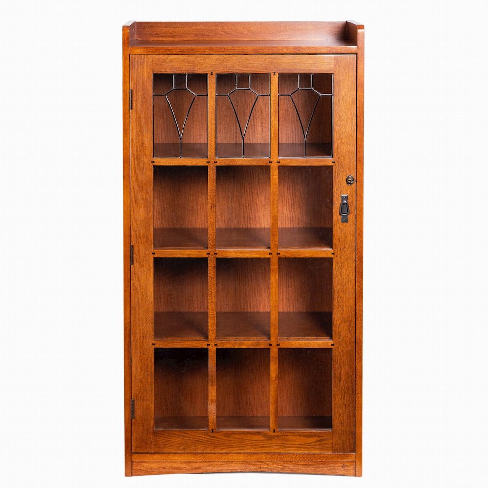 Mission Leaded Glass Bookcase with Lock & Key - Michael's Cherry. Picture 2