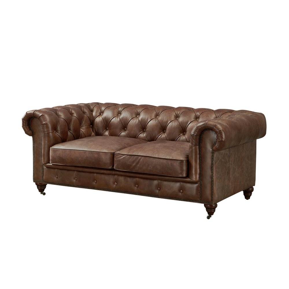 Century Chesterfield Love Seat - Dark Brown Leather. Picture 1