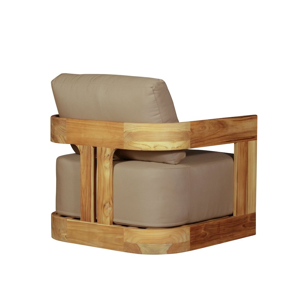 Paradiso Outdoor Solid Teak Wood Revolving Chair - Light Brown Fabric. Picture 5