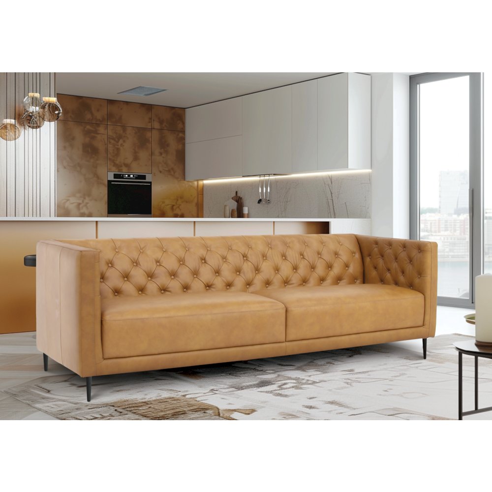 Lucius Top Grain Leather Sofa - Tan. Picture 2