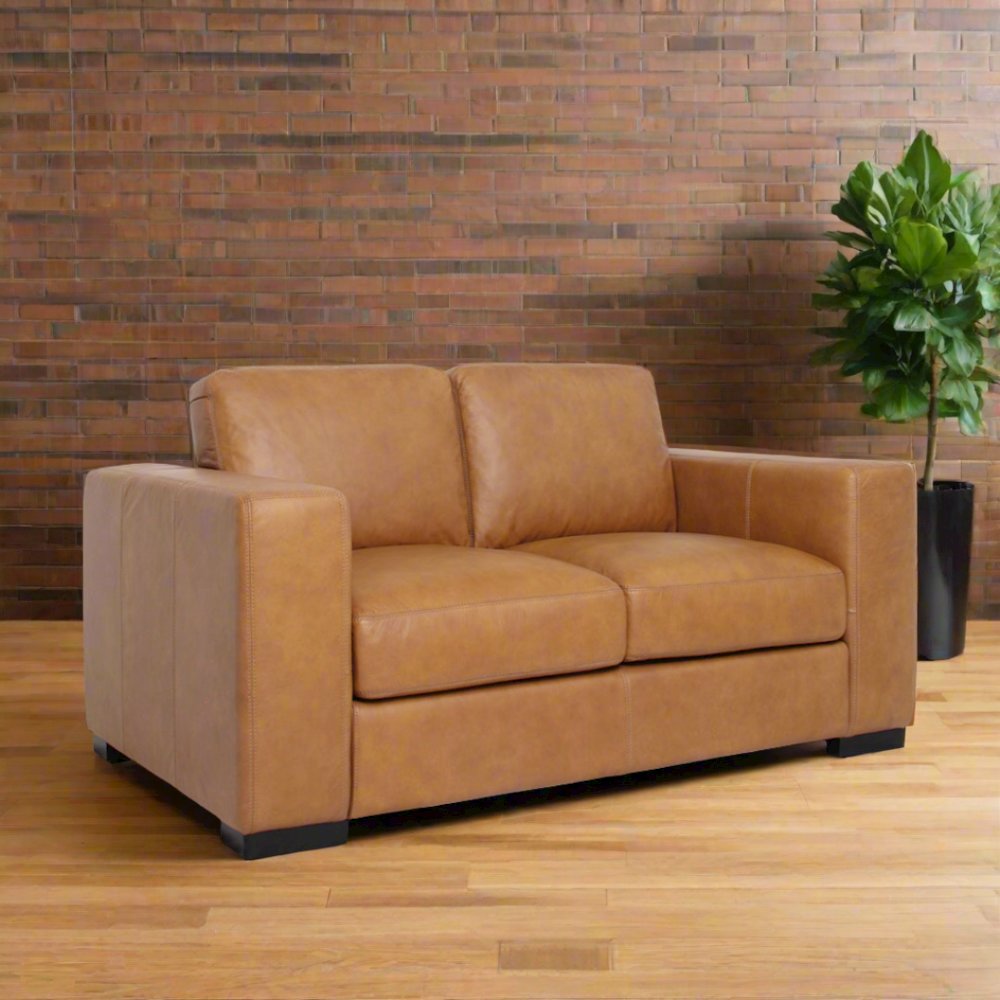 Argento Top Grain Leather Love Seat - Tan. Picture 4