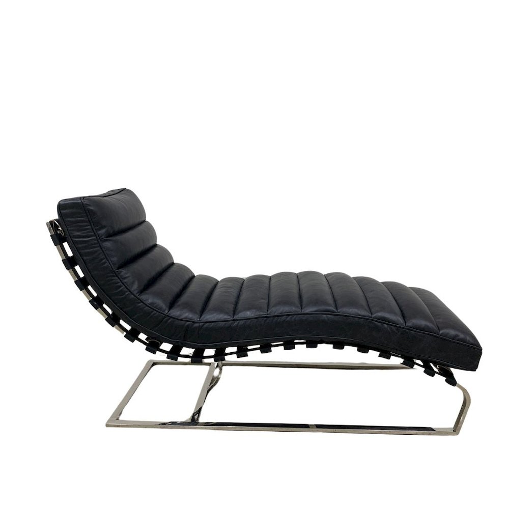 Plano Modern Channeled Leather Chaise Lounge - Slate Leather. Picture 1