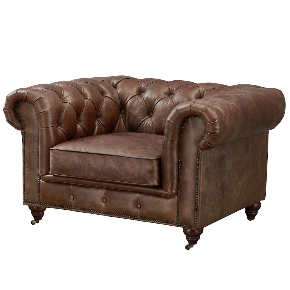 Century Chesterfield Arm Chair - Dark Brown Leather. Picture 1