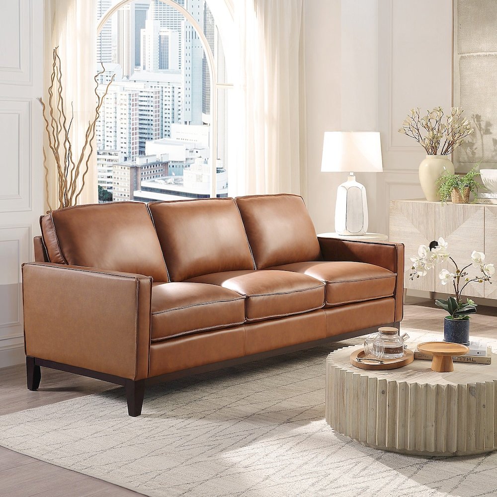Samhara Top Grain Leather Sofa - Chestnut. Picture 1
