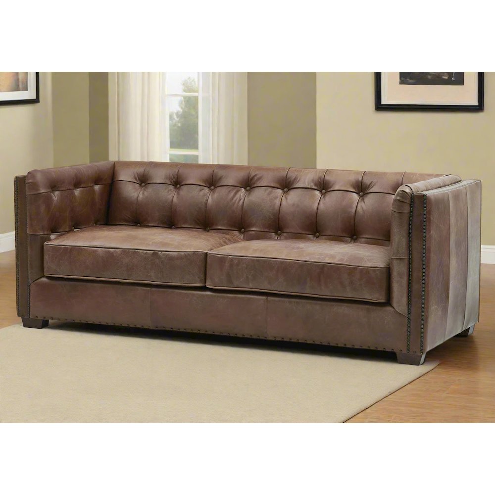 Tuxedo Leather Sofa - Bark Brown. Picture 1