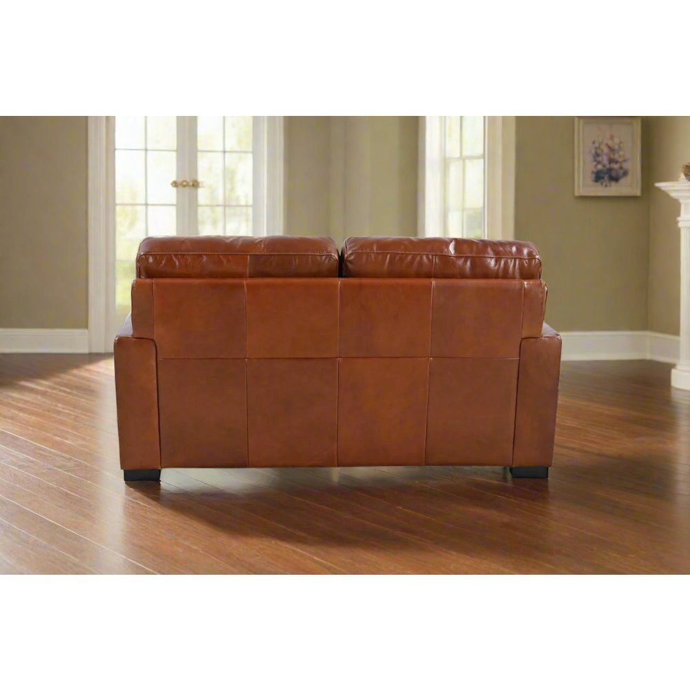 Claudette Top Grain Leather Love Seat - Chestnut. Picture 3