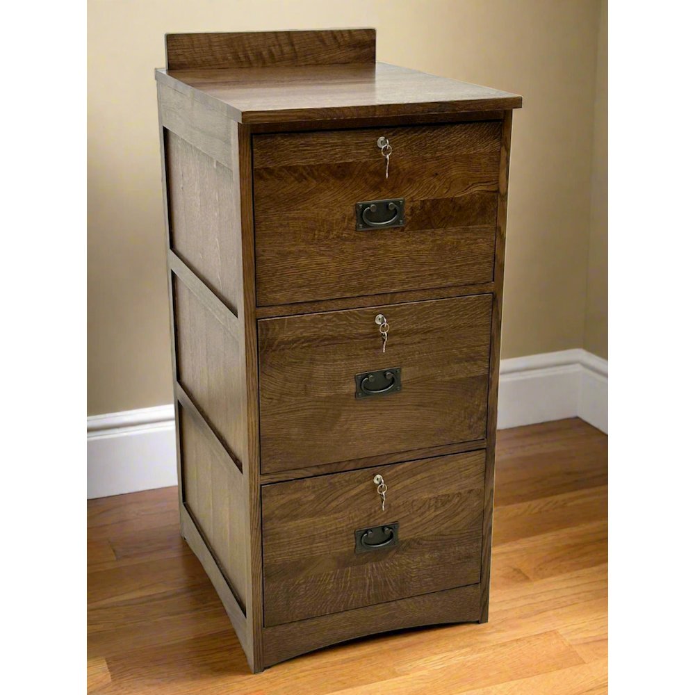 Mission Solid Oak 3 Drawer File Cabinet - Walnut. Picture 2