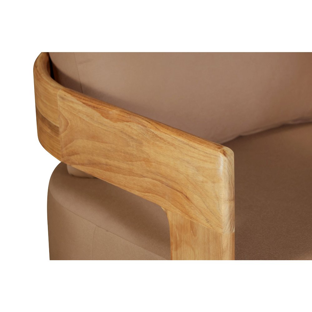 Eclipse Outdoor Solid Teak Wood Revolving Chair - Light Brown Fabric. Picture 5