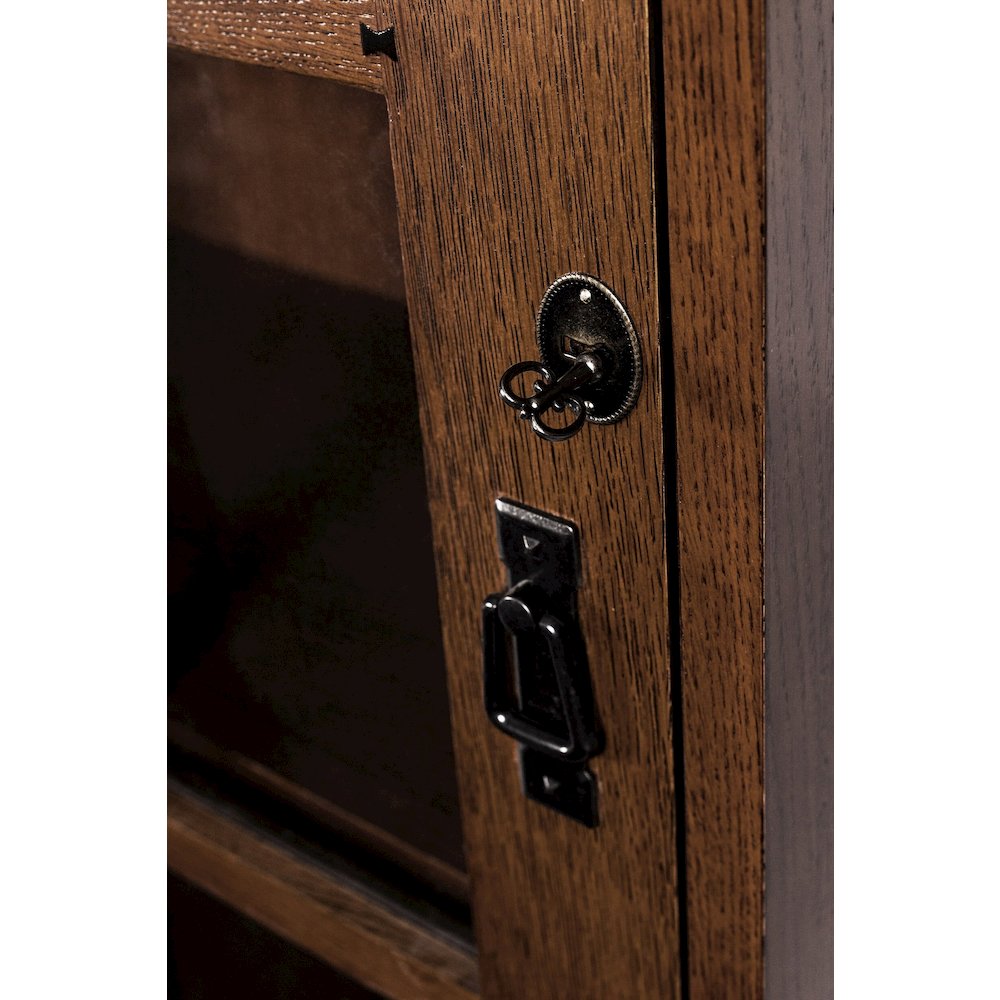 Mission Leaded Glass Bookcase with Lock & Key - Walnut. Picture 4