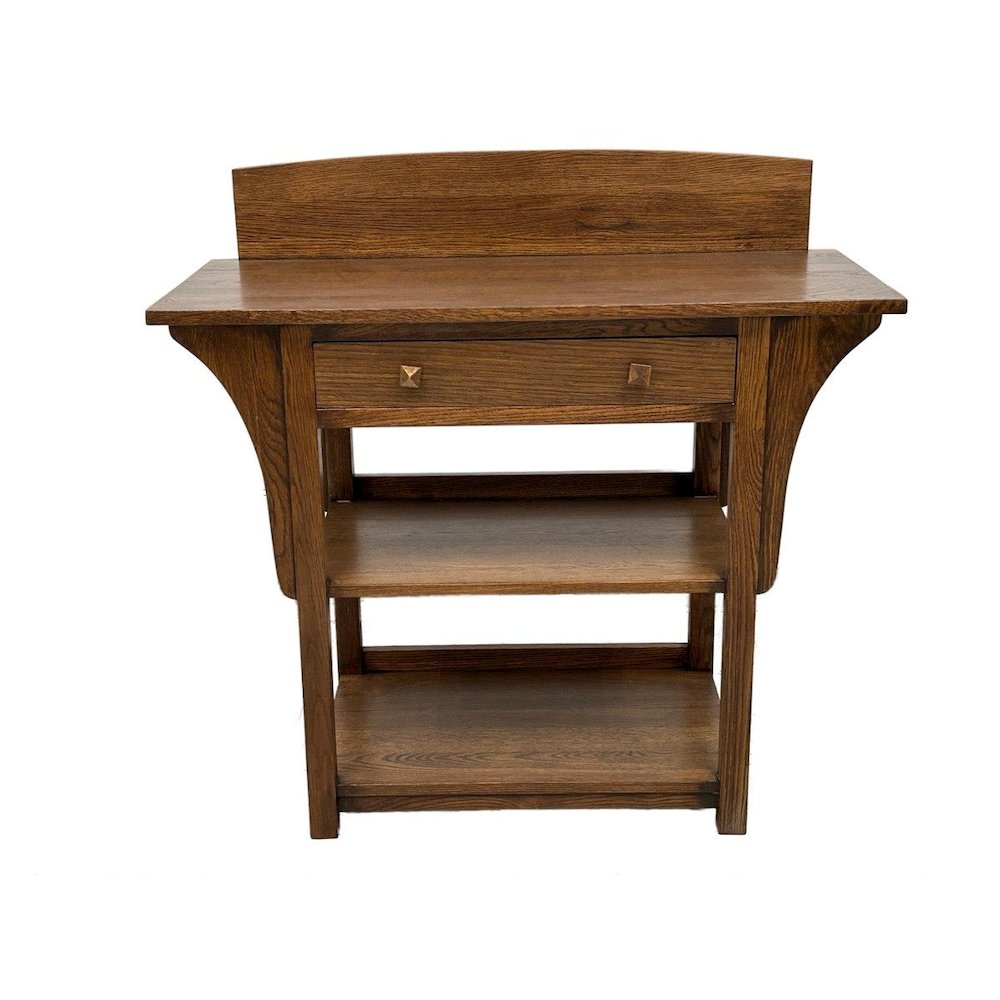 Mission 2 Drawer And Open Shelves Sideboard / Console Table - Walnut. Picture 2