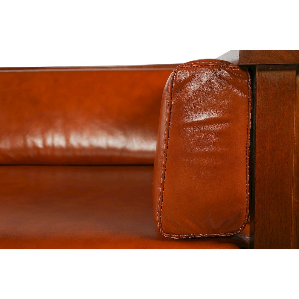 Mission / Craftsman Cubic Slat Side Sofa - Russet Brown Leather. Picture 3