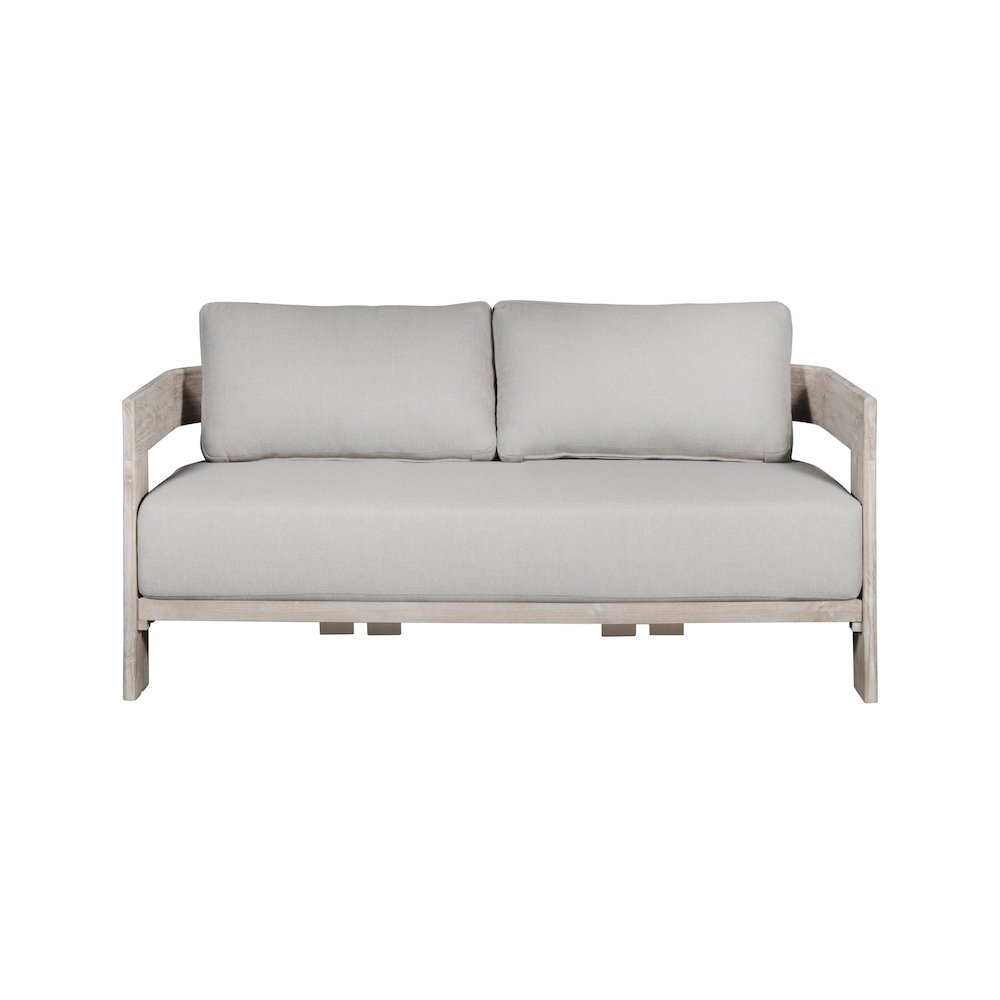 Paradiso Outdoor Solid Teak Wood Love seat Natural Look - Gray Fabric. Picture 3