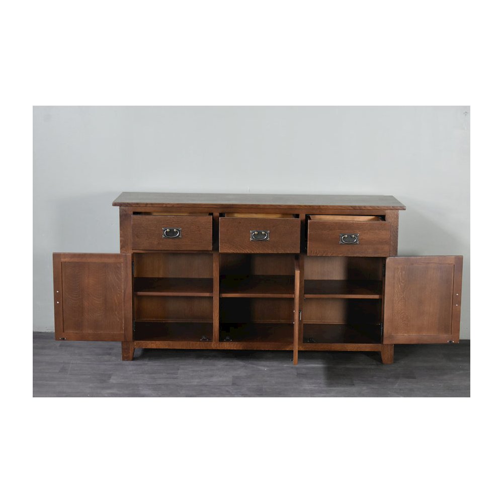 Mission Solid Oak 3 Drawer 3 Door Sideboard - Walnut. Picture 3