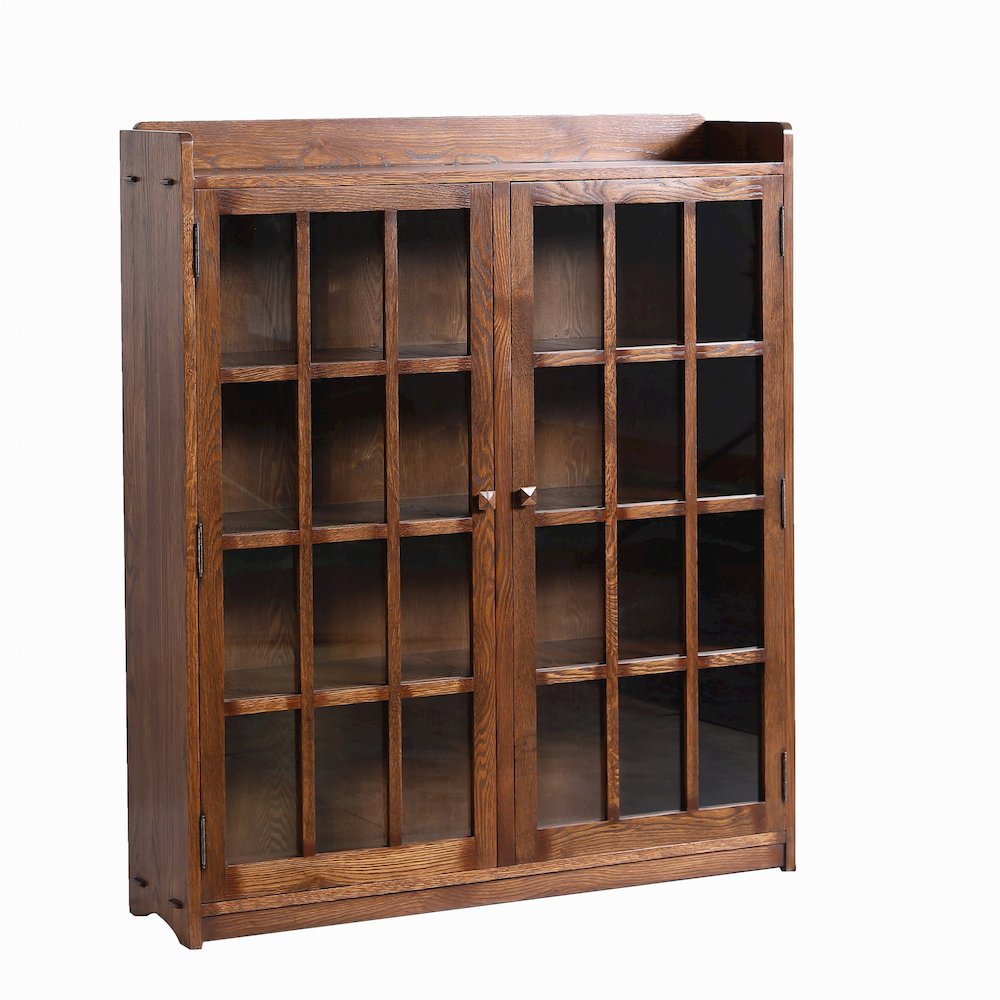 Mission Oak 2 Door Bookcase with Glass Doors - Walnut. Picture 1