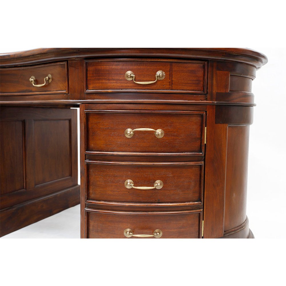 Legacy Mahogany Wood Leather Top Kidney Desk - Brown Walnut. Picture 2