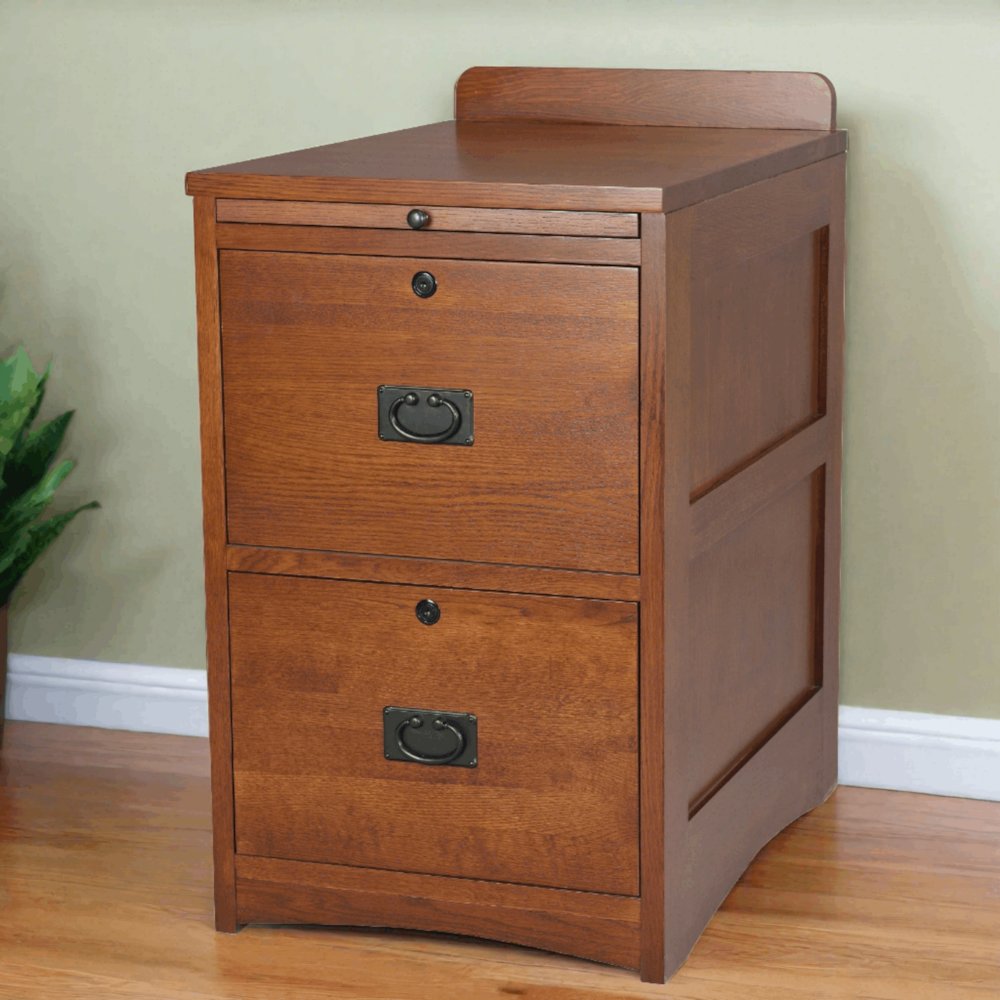 Mission Oak 2 Drawer File Cabinet W/ Writing Tray - Michael's Cherry. Picture 2