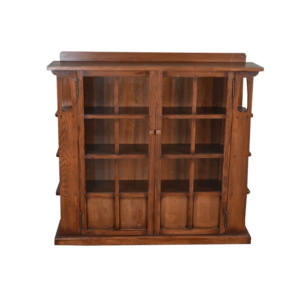 Mission Double Door Bookcase with Side Shelves - Walnut (W1). Picture 2