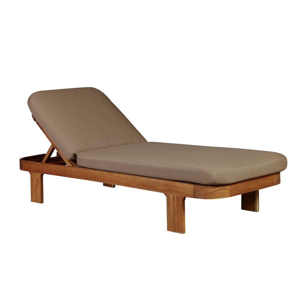 Eclipse Outdoor Solid Teak Wood Sun Lounger  - Light Brown Fabric. Picture 4
