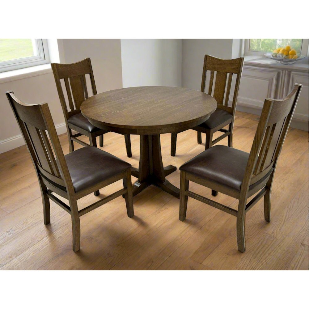 Mission Quarter Sawn Oak Round Dining Table Set - 42" - Walnut. Picture 1