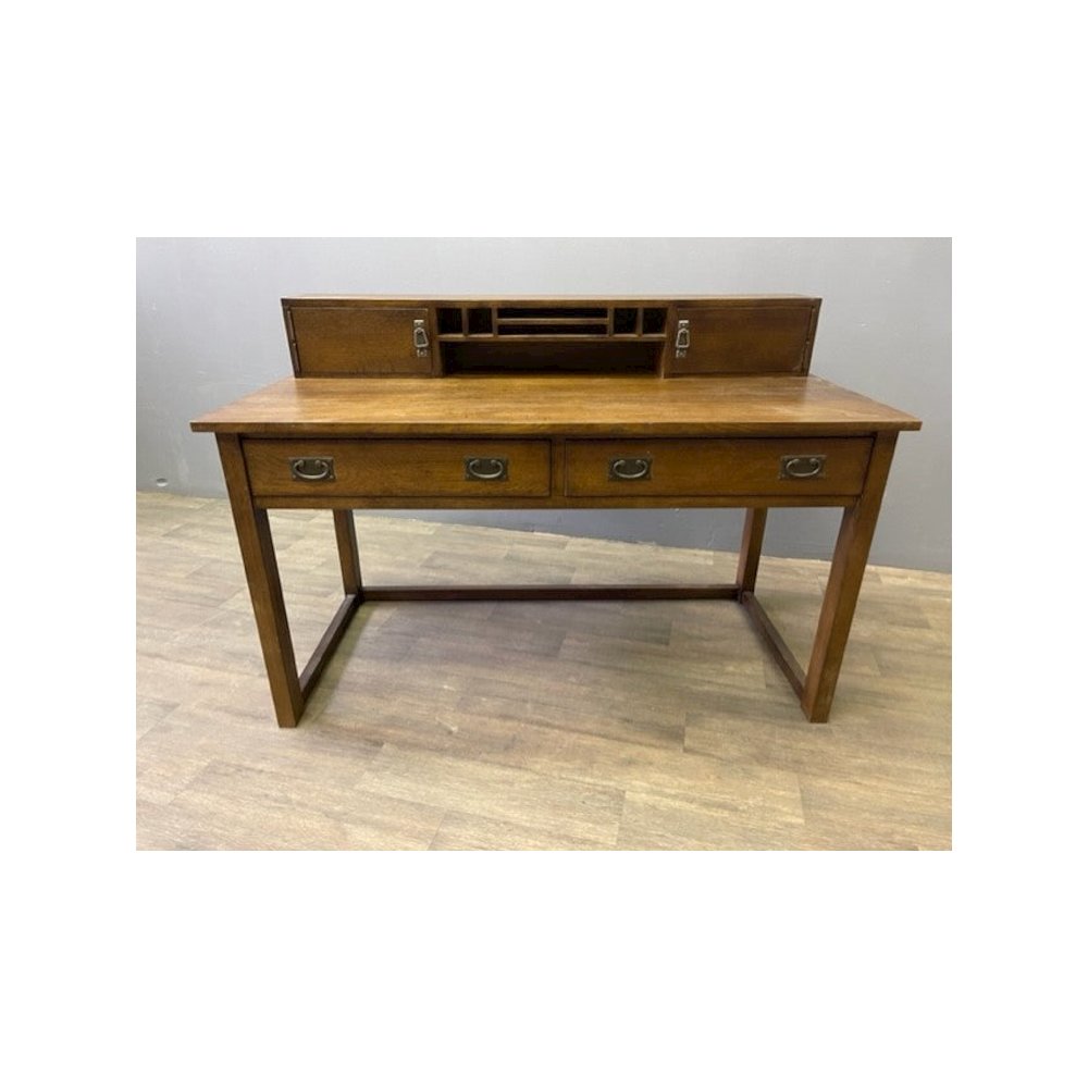 Mission Style Oak Library Table With Hutch - Walnut. Picture 2